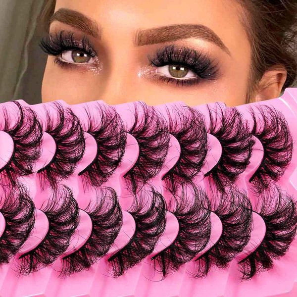Uranian False Eyelashes Natural Look Fluffy Faux Mink Lashes Long Eye lashes 22mm D Curl Strip Lashes 7 pairs Volume Fake Eyelashes for Women and Girls