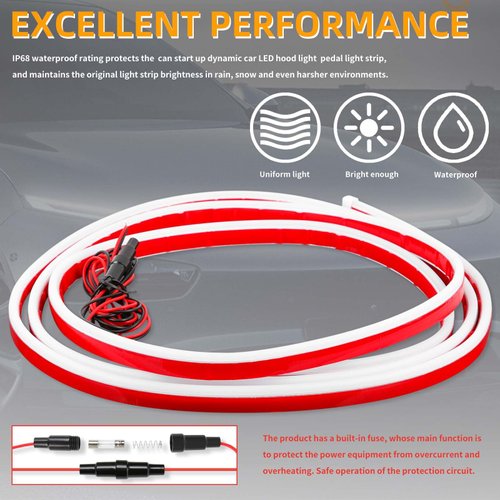 DREAMOTOR 94.5 Inch Car Hood Light Strip, White Exterior Dynamic Car LED Hood Light, Flexible & Waterproof, Universal Exterior Daytime Running Light Strip with Fuse Protection for Cars, SUVs, Trucks