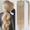 Tinashe Ponytail Extension Human Hair 100% Remy Human Hair Wrap Around Ponytail Hair Extension Long Straight Clip in Ponytail Hair Piece with Magic Paste For Women Highlight #16/613 (#16/613, 22inch)