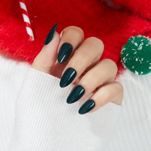 Modelones 30Pcs Press on Nails, Short Almond Fake Nails, Reusable Nail Kit with Nail Glue Adhesive Tabs Nail File, Nails Press Ons 15 Sizes, Green