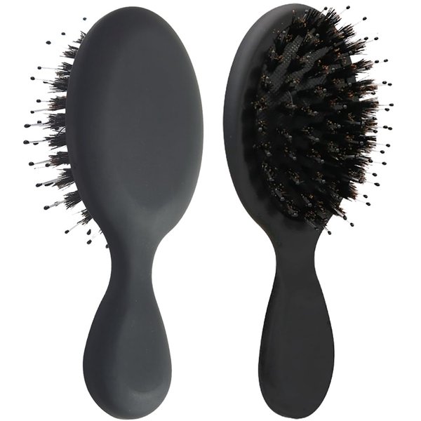 Boar Bristle Mini Hair Brush Travel Detangling Paddle Brush for Curly Fine Straight Natural Tangled Hair, Anti-frizz Detangler Brush Styling Hairbrush for Women Men, Boar Nylon Mixed Bristle Brush