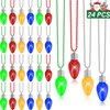 24pcs Christmas Necklace Bulk, Light up Christmas Bead Necklace with Bulb Pendant, Green Yellow Red Blue Bead Necklaces Accessories Bulk, Christmas Bead for Xmas Ugly Sweater New Year Party Supplies