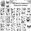 Cerlaza 20 Sheets Small Butterfly Temporary Tattoos for Women, 120 Styles Black Butterflies Tattoo Stickers Waterproof Long Lasting, Butterfly Themed Decorations Gifts for Girls Kids