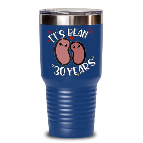 The Improper Mug 30th Anniversary Tumbler for Husband Wife Funny Vegan Vegetarian Food Pun Its Bean 30 Years Pearl Cute Keepsake for Couples Friends Parents 20 or 30oz