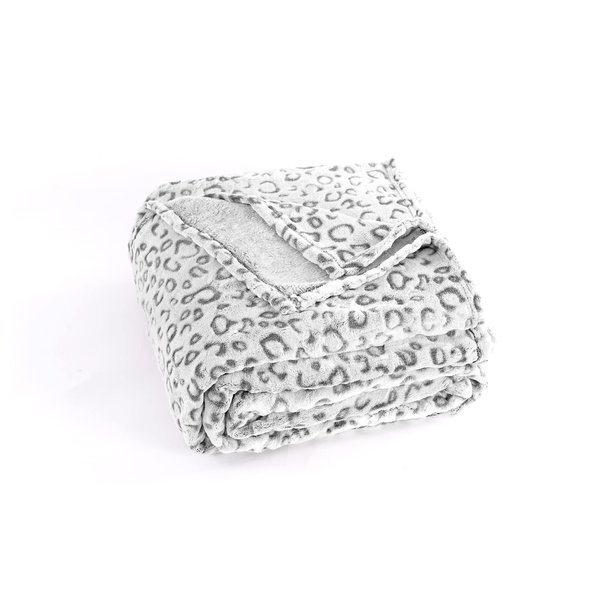 PLEASANT BOULEVARD | Leopard Throw Blanket Fleece, Premium Lightweight Cozy Warm Plush Microfiber Bedspread for Couch Sofa and Bed (Gray, Throw (50 x 60 inches))