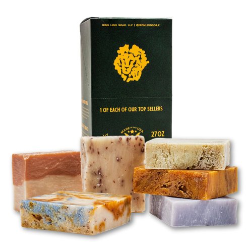 Iron Lion Soap - Assorted Organic Soap Bar - Made in USA - Plant Based, Vegan, Cold Process Handmade Soap - Moisturizing Bath Soaps for All Skin Types - (6 Pack)