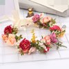 LLinfflr Rose Flower Crown Bridal Floral Headband Hair Wreath Flower Headpiece Halo Boho with Ribbon Wedding Party Festival Photos