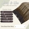 Easyouth Invisible Wire Hair Extensions Human Hair Medium Brown Fading to Strawberry Blonde Mix Medium Brown Wire Extensions Human Hair Fishing Wire Hair Extensions 18 inch 80g
