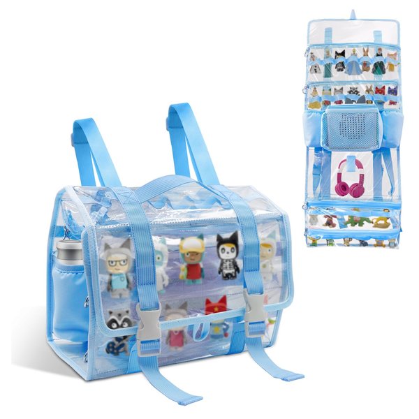 Backpack Bag for Toniebox Starter Set ,Carrying Case for Toniebox, Tonie Figures ,Headphones and Charging Station, Portable Storage Bag with Shoulder Strap and Handle Bar, Hanging Storage (Blue)