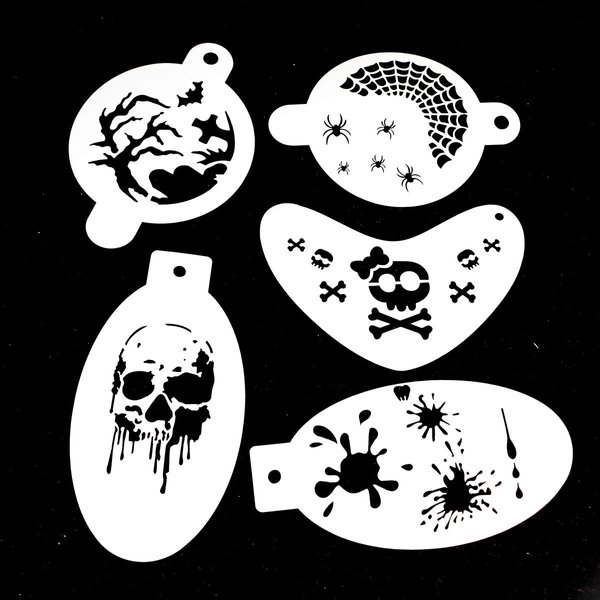 Bowitzki 5pcs Reusable Face Paint Stencils for Body Art Painting Halloween Party Makeup Temporary Tattoos Stencils (Halloween2)