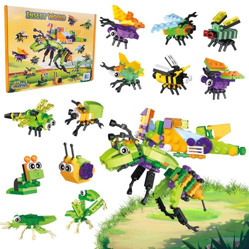 LEBOCADO Mini Building Block Sets Party Favors for Kids Ages 6+, 12 Pack Bug and Insect STEM Building Toys for Goodie Bags Classe Prizes Birthday Boys and Girls