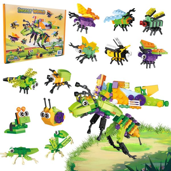 LEBOCADO Mini Building Block Sets Party Favors for Kids Ages 6+, 12 Pack Bug and Insect STEM Building Toys for Goodie Bags Classe Prizes Birthday Boys and Girls