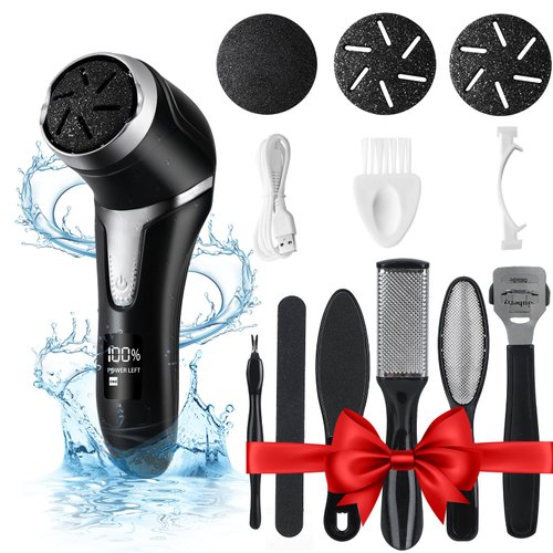 Moamdeoy® Electric Callus Remover for Feet with Dander Vacuum Cleaner，Quartz，Portable Rechargeable Foot Pedicure Tools Foot File，Waterproof Foot Scrubber，3Heads & 2Speed, LCD Display