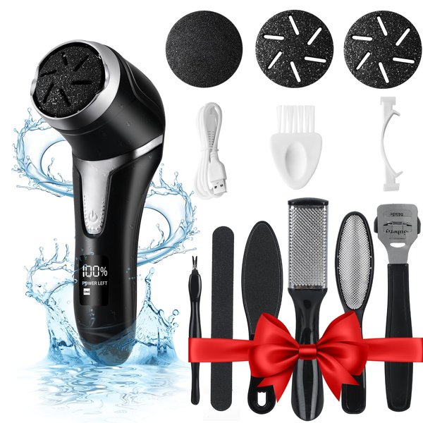 Moamdeoy® Electric Callus Remover for Feet with Dander Vacuum Cleaner，Quartz，Portable Rechargeable Foot Pedicure Tools Foot File，Waterproof Foot Scrubber，3Heads & 2Speed, LCD Display