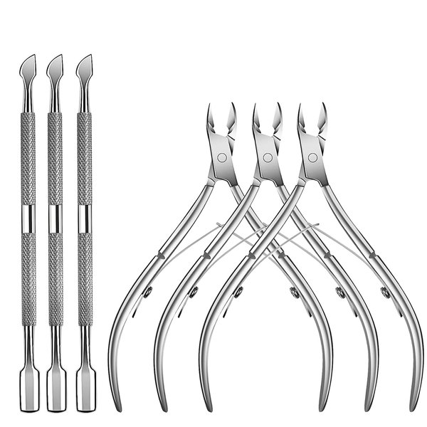 6 Packs Cuticle Trimmer with Pusher - Professional Stainless Steel Cuticle Nippers Cutter Clippers and Cuticle Remover Manicure Tools for Fingernails Toenails (silver)