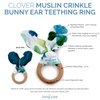Kanga Care Baby Soft Muslin Sensory Crinkle Bunny Ear Wood Teething Ring - Clover Leaf