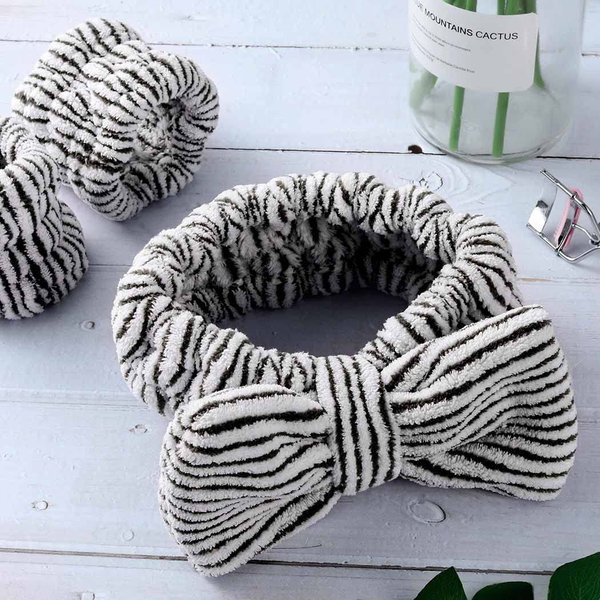 Aceorna Spa Headbands with Matching Wristbands Bow Hairbands Towel Wristbands Stripe Makeup Hair Band Microfiber Wrist Scrunchies Bowknot Head Bands for Washing Face Shower Mask Facial Makeup