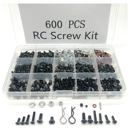 600pcs Universal RC Screw Kit Screws Assortment Set, Hardware Fasteners for Traxxas Axial Redcat HPI Arrma SCX10 Losi 1/8 1/10 1/12 1/16 Scale RC Cars Trucks Crawler (600pcs RC Screws)