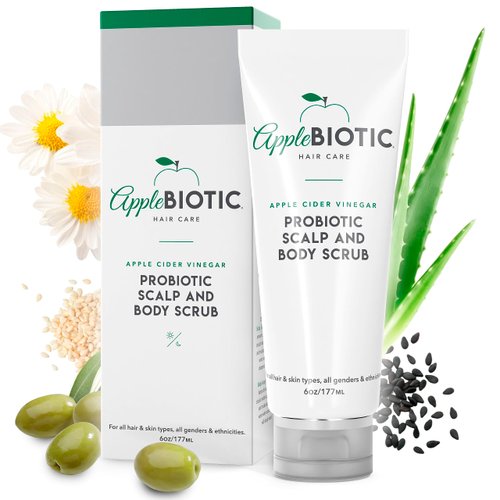 Applebiotic Exfoliating Scrub for Face, Body and Scalp with Sugar Crystals & Coconut Oil, Unclogs Pores & Moisturizes, Hair Scrub & Scalp Cleanser for Build Up, Healthy Hair Growth