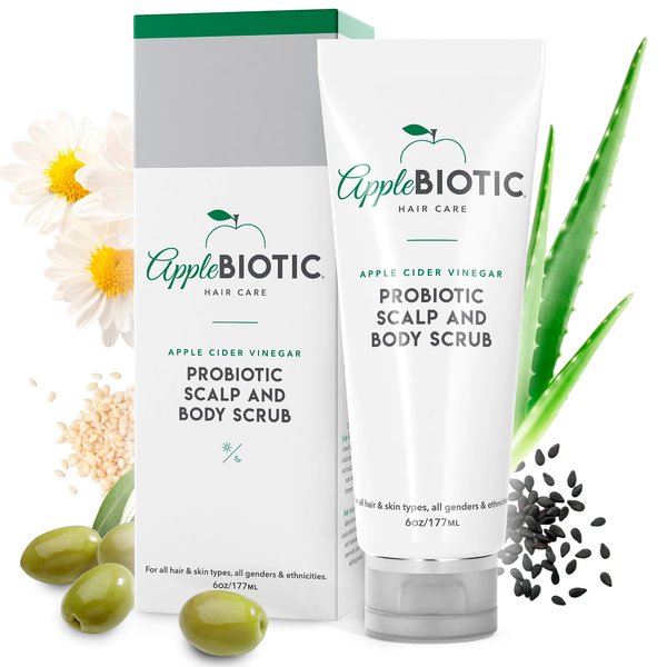 Applebiotic Exfoliating Scrub for Face, Body and Scalp with Sugar Crystals & Coconut Oil, Unclogs Pores & Moisturizes, Hair Scrub & Scalp Cleanser for Build Up, Healthy Hair Growth