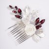 Missgrace Bride Wedding Crystal Pearl Leaf Rhinestones Hair Comb Blue Purple Bridal Hair Pieces Rhinestone Bridal Hair Clip Flower Hair Side Combs Wedding Hair Accessories for Brides Women (Silver Wine Red)