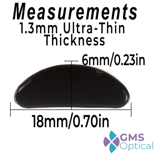 GMS Optical® 1.3mm Ultra-Thin Anti-slip Adhesive Contoured Silicone Eyeglass Nose Pads with Super Sticky Backing - 5 Pair (Black)