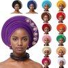 Nigerian Headtie with Stones Female Head Wraps Already Made Auto Gele Head Tie African Turban Cap for Party (Golden)