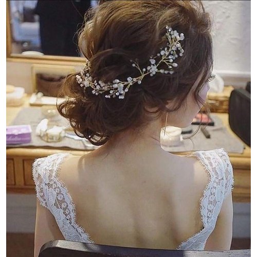 Chargances Wedding Crystal and Pearl Hair Vine Extra long Bridal Hair Vine Headpiece Hairpiece Bohemia Headband Gold Hair Vine Bridesmaid Boho Bridal Headpiece Hair Vine for Bride Jewelry (gold)