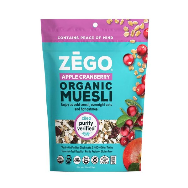 ZEGO Foods Organic Superfood Oatmeal & Muesli, Certified Gluten Free (Apple Cranberry) 13oz