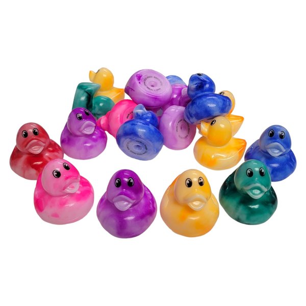 Colorful Marble Rubber Duckies - 2" Tall (12 Ducks) Collectable Colorful Ducks Great for Dash Display and Bath Play, 12 Pack