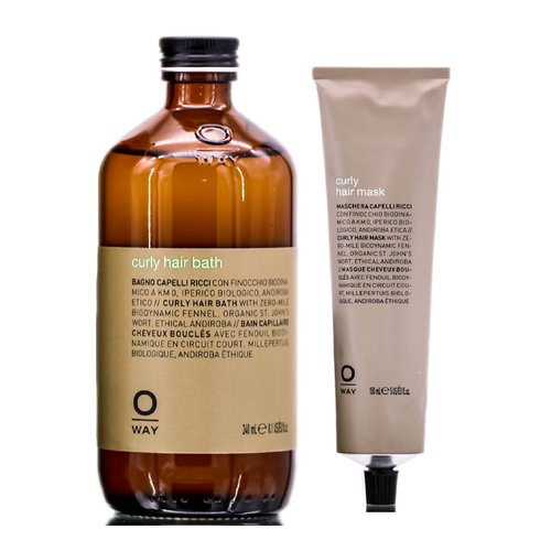 0way CURLY Hair Bath Shampoo & CURLY Hair Mask Duo Set Kit Conditioner - Made in Italy, Biodynamic Ingredients, Hair Curls - Bounce Curl Hydration for naturally curly or permed hair (Shampoo (8.1 oz) + Mask (5 oz))