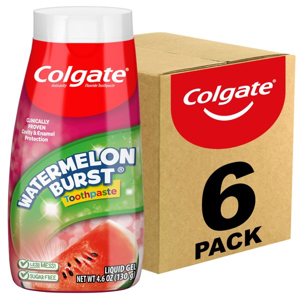 Colgate Kids Fluoride Toothpaste, Kids Watermelon Toothpaste Gel with Fluoride, Watermelon Burst Flavor, 4.6 Oz Tube