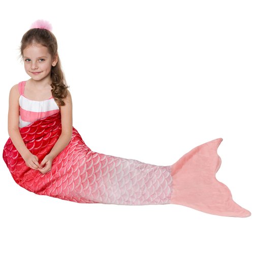 Catalonia Kids Mermaid Tail Blanket, Super Soft Plush Flannel Sleeping Snuggle Blanket for Girls, Rainbow Ombre, Fish Scale Pattern, Gift Idea