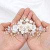 Oriamour Handmade Wedding Hair Comb Bridal Hair Accessories With Ceramics Flower,Flower Bridal Hair Clip Side Combs Hair Pieces for Wedding (Silver)