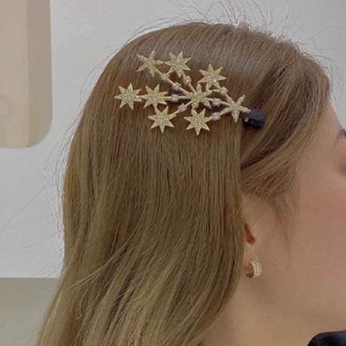 Erimberate Bohemian Star Hair Clip Crystal Hair Barrette Gold Star Duckbill Clips Rhinestone Headwear Decorative Hair Accessories Jewelry for Women and Girls Gifts