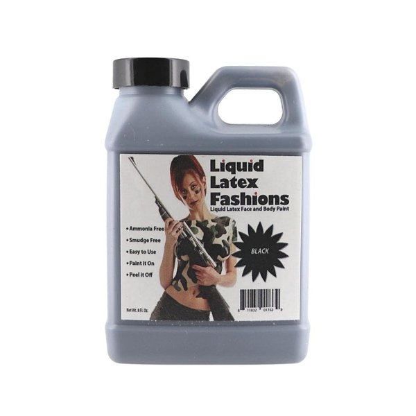 Black 8 Oz - Liquid Latex Body Paint, Ammonia Free No Odor, Easy On and Off, Cosplay Makeup, Creates Professional Monster, Zombie Arts
