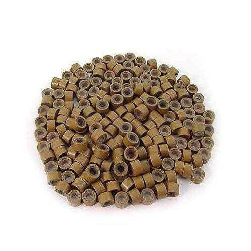 500 PCS 5mm Light Brown Color Silicone Lined Micro Rings Links Beads Linkies For I bonded Tipped Hair Extensions