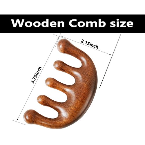 2PCS Sandalwood Wooden Scalp Massage Comb, Wide Tooth Gua Sha Hair Comb for Head Scalp, Facial, Body, Acupoint Massage, Relaxing Birthing Comb for Women Men