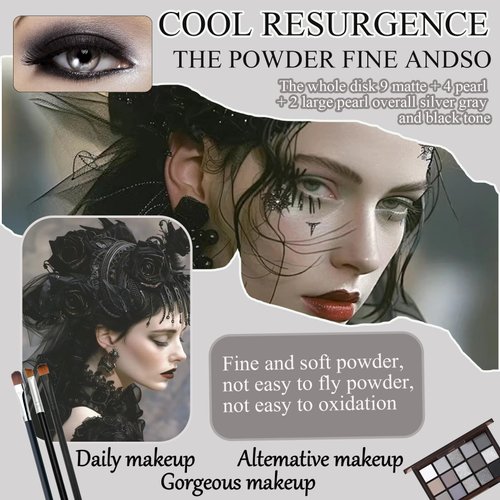 LingHaoLH Black Grey Smoky Eyeshadow Palette,15 Colors Matte Shimmer Pigmented Eye Shadow Makeup Palette Set with 3 Eyeshadow Brushes,Glitter Eyeshadow Makeup Palette for Daily Halloween Goth Makeup