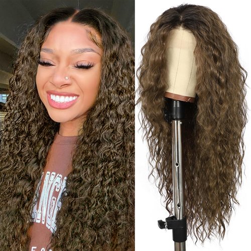 LLEI'Z Brown Lace Front Wigs, 13x3 Synthetic Ombre Brown Lace Front Wigs Loose Curly Glueless Lace Front Wig for Women Synthetic Natural Looking Heat Resistant Fiber Hair Wigs 26 Inch 4/10