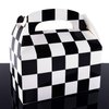 Super Z Outlet 12 Pack Black and White Checker Racing Flag Pennant Treat Gift Paper Cardboard Boxes with Handles for Candy Goodie Bags, Picnic Snacks, Birthday Party Favors (6.25" x 3 1/2" x 3.25")