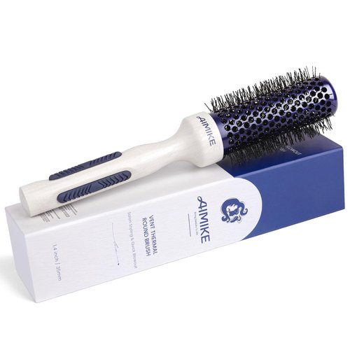 AIMIKE Round Brush for Blow Out - Small Nano Ionic Tech Round Brush, Ceramic Round Brush for Blow Drying, Styling and Boost Volume, Natural Wood Round Hair Brush, One Piece Design - 1.4 Inch/35mm