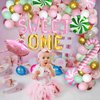 Christmas 1st Birthday Pink Green Pastel Balloon Garland Arch Kit With Sweet One Candy Cane Balloons For Girl Princess Ballerina Christmas Birthday Baby Shower Party Decorations