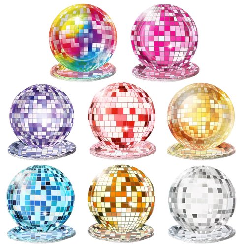 Pickmesh 80 Pieces 70s Disco Ball Paper Plates 7 Inch Disco Party Decorations Halloween Birthday Dessert Plates Colorful Glitter Disposable Plates for Christmas Holiday Xmas Birthday 70s Rock Roll