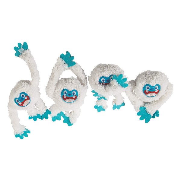 Fun Express Long Arm Plush Big Foot Bumble Yetis (Set of 12) Winter Christmas Stuffed Animal Toys and Stocking Stuffers