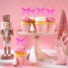 Bow Cupcake Toppers, Ribbon Bow Cake Topper for Baby Shower Cake Decor Girls Bow Coquette Themed Birthday Party Decorations (Rose Red)
