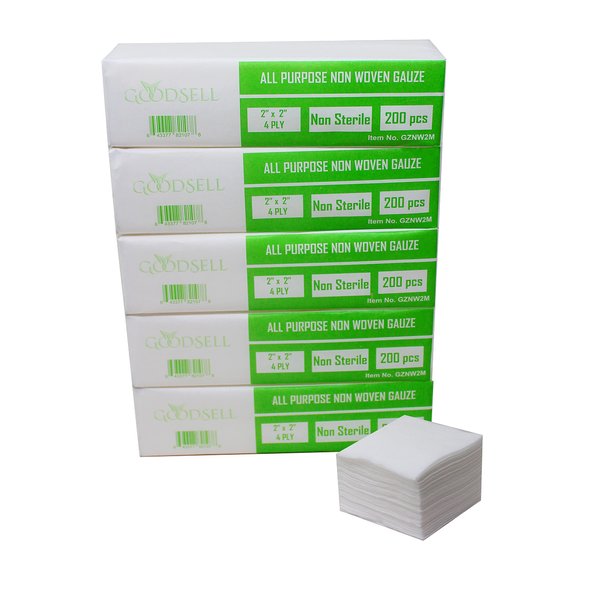 1000 PCS (2" X 2") Premium 4-ply Non-Woven, Non-Sterile Sponge Gauze Pad- Dental, Salon, All Purpose Gauze Sponges Pads -(5 Packs x 200 Counts) -White