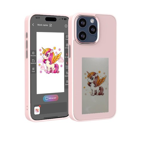 YATUO iPhone Case Pink for iphone16 PRO MAX | DIY Picture, Smart E Ink, Digital Photo, Phone Case, Custom Portrait, Phone Case, App Intelligent, Screen Casting, Ink Display