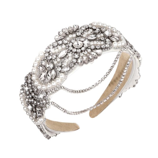 Jaciya Rhinestone Headband Bling Sparkly Tassel Head Band Crystal Diamond Headband Pearl Hairband Fashion Padded Headband for Girls Women Hair Accessories