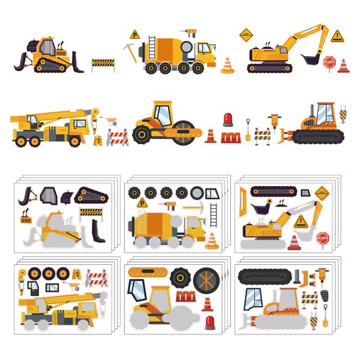 24 Sheets Make Your Own Construction Stickers Make A Face Stickers for Kids Toddlers with Trucks DIY Craft Stickers Kids Truck Themed Birthday Truck Party Supplies